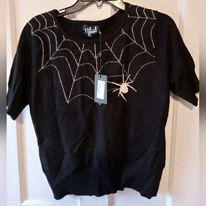 Hellbunny black spider web short sleeve sweater
